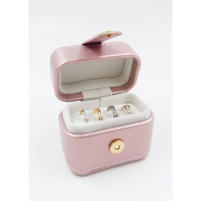 Cutiuta Sissy Rings, pentru transport inele, 4 spatii, piele ecologica, catarama aurie, 6x7x3 cm, roz antichizat, Doty®️ [5]