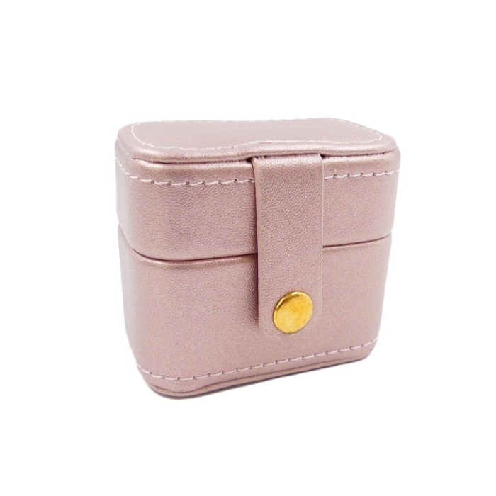 Cutiuta Sissy Rings, pentru transport inele, 4 spatii, piele ecologica, catarama aurie, 6x7x3 cm, roz antichizat, Doty®️ [1]