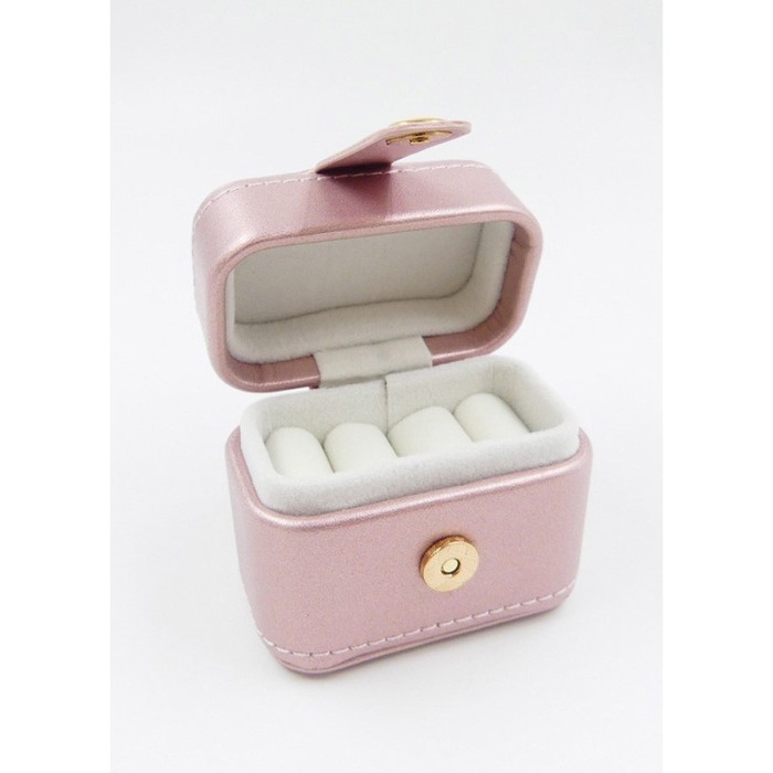 Cutiuta Sissy Rings, pentru transport inele, 4 spatii, piele ecologica, catarama aurie, 6x7x3 cm, roz antichizat, Doty®️ [2]