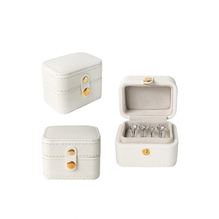 Cutiuta Sissy Rings, pentru transport inele, 4 spatii, piele ecologica, catarama aurie, eleganta, 6x7x3 cm, crem, Doty®️ [3]