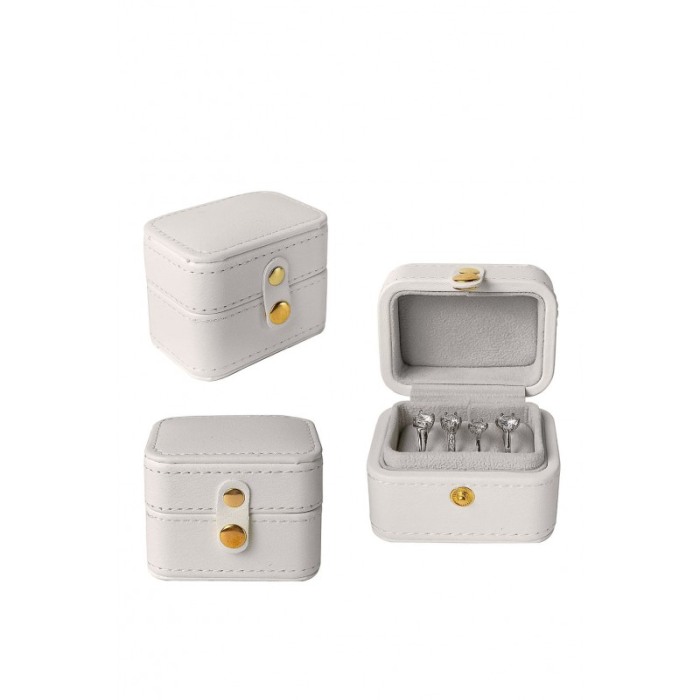 Cutiuta Sissy Rings, pentru transport inele, 4 spatii, piele ecologica, catarama aurie, eleganta, 6x7x3 cm, gri, Doty®️ [5]