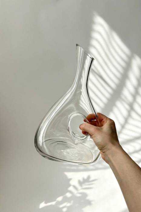 Decantor de vin Sommelier Wine Decanter Doty®, design elegant si practic, din sticla, transparent, varf curbat, ideal pentru servire, 1600 ml [5]