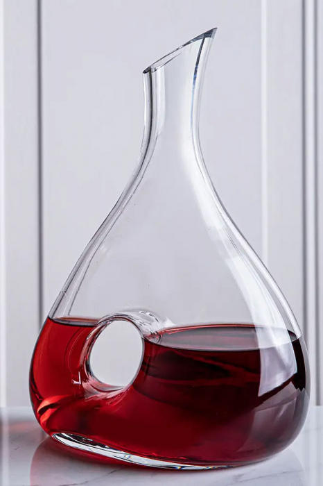 Decantor de vin Sommelier Wine Decanter Doty®, design elegant si practic, din sticla, transparent, varf curbat, ideal pentru servire, 1600 ml [6]