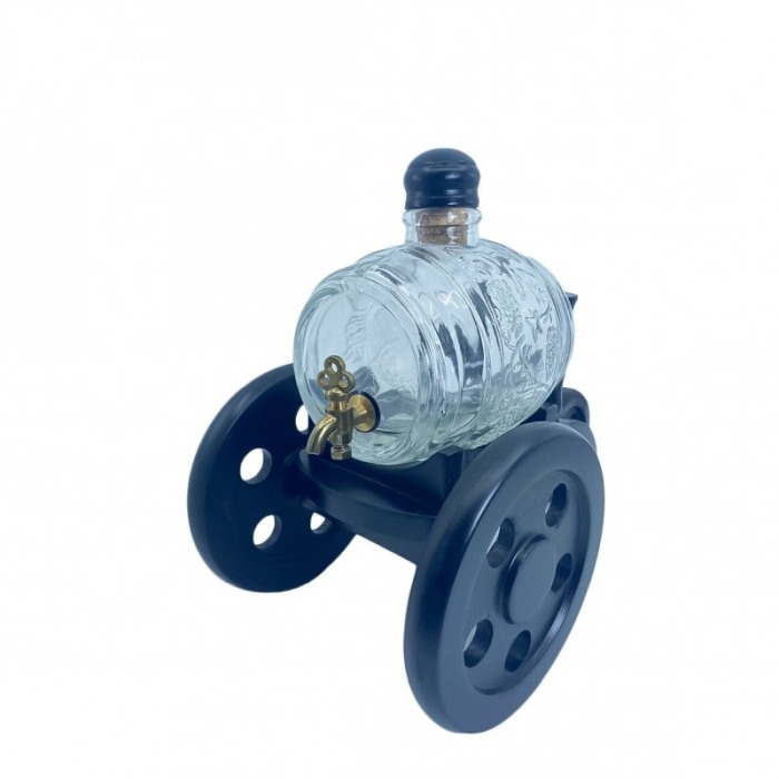 Decantor din sticla Rustic Drinks, cu suport din lemn , forma butoi cu robinet, 2 pahare incluse, dop din pluta, 750 ml [4]