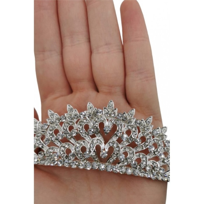 Diadema Daiana, stil regal, de mireasa, nasa, majorat, 36 cm, argintie, cristale acrilice, Doty®️ [2]