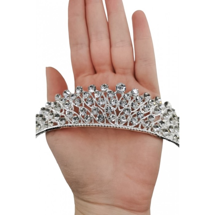 Diadema Princess, stil regal, de mireasa, nasa, majorat, 31 cm, argintie, cristale acrilice, Doty®️ [4]
