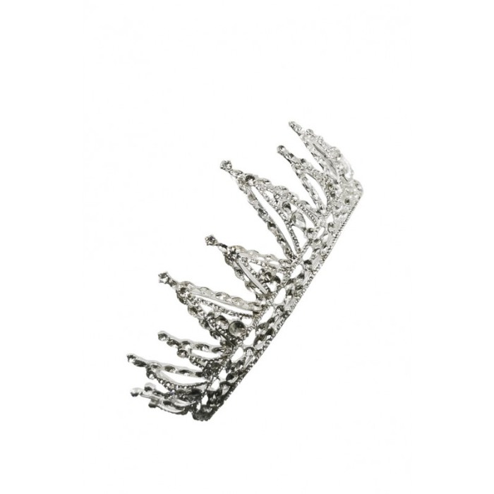 Diadema The Queen, stil regal, de mireasa, nasa, majorat, 35 cm, argintie, cristale acrilice, Doty®️ [2]