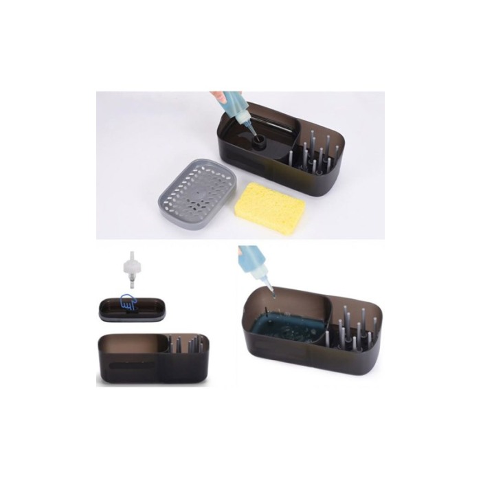 Dispenser 2 in 1 Pump&Soap, suport pentru burete si dozator detergent de vase, burete inclus, 380 ml, 21x8 cm, gri, Doty® [2]