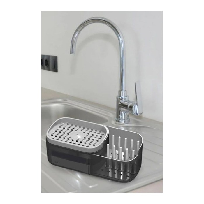 Dispenser 2 in 1 Pump&Soap, suport pentru burete si dozator detergent de vase, burete inclus, 380 ml, 21x8 cm, gri, Doty® [3]