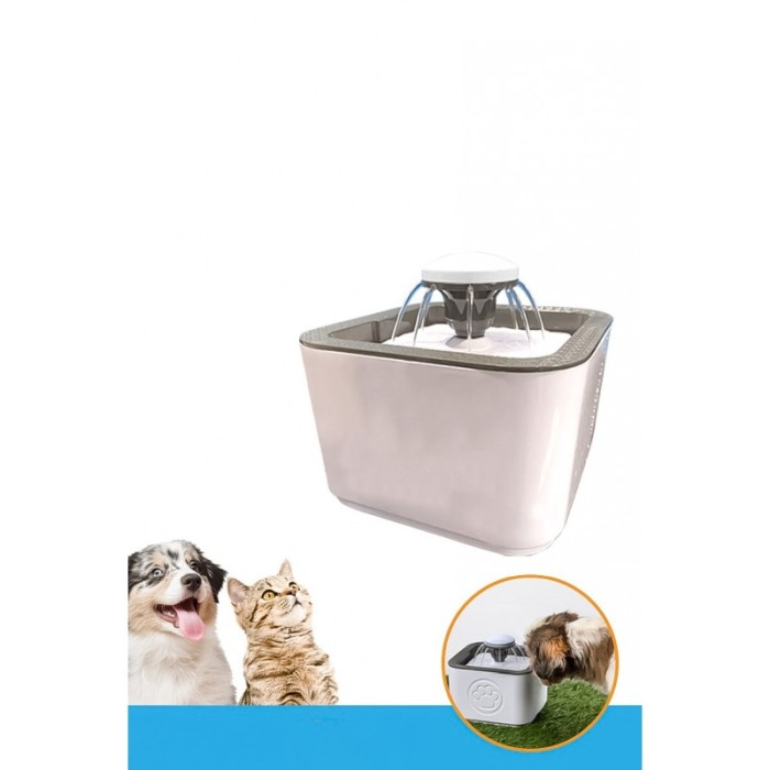 Dispenser automat de apa PetFountain, tip fantana, 2 filtre incluse, adaptor inclus, alb/gri, Doty®️ [2]