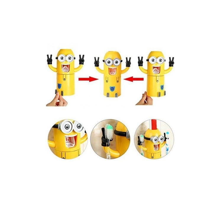 Dispenser pasta de dinti MyYellowFriend, design personaj animat,suport pentru 2 periute,galben,doty [2]