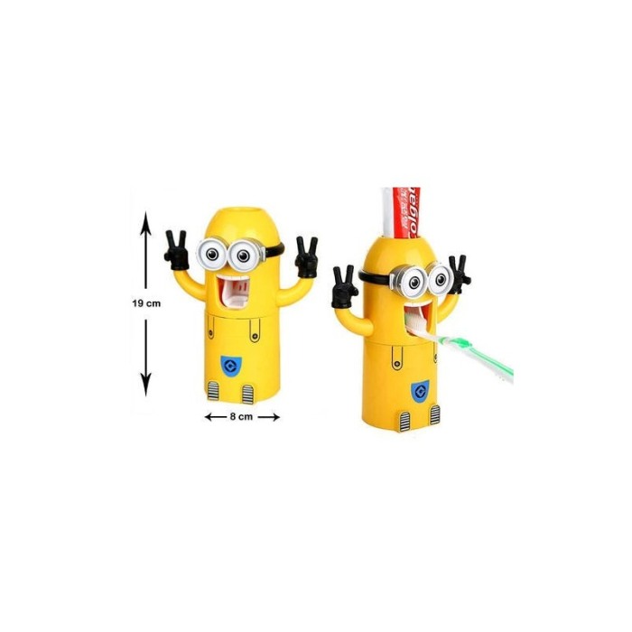 Dispenser pasta de dinti MyYellowFriend, design personaj animat,suport pentru 2 periute,galben,doty [5]