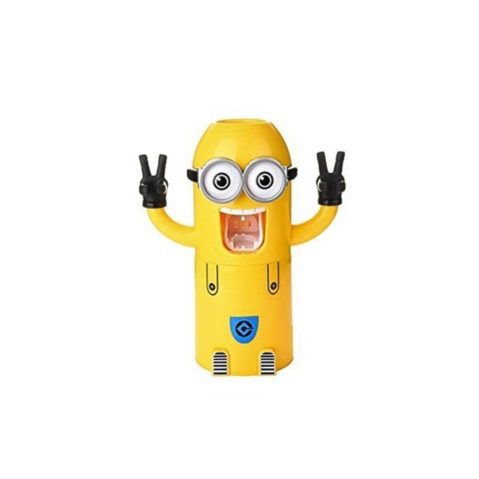 Dispenser pasta de dinti MyYellowFriend, design personaj animat,suport pentru 2 periute,galben,doty [3]