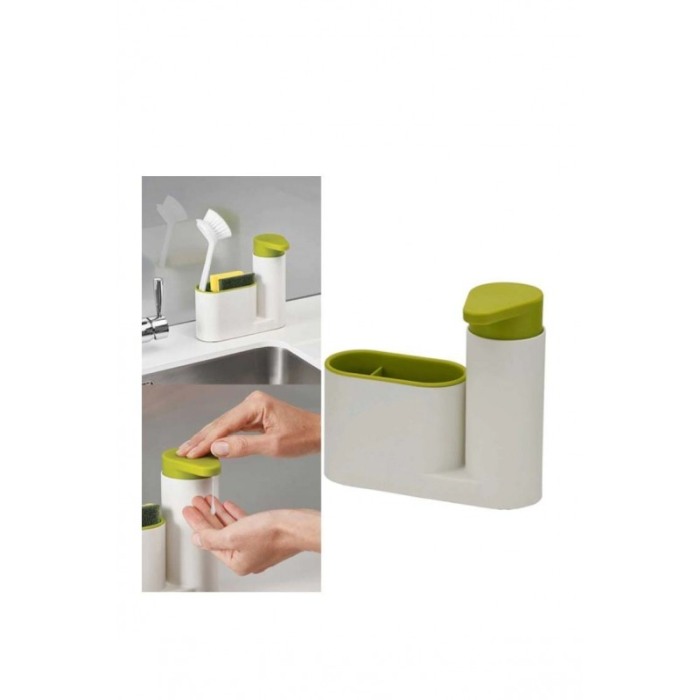 Dispenser pentru baie 2 in 1, dispenser de sapun si alte spatii de organizare pentru obiecte, practic ,design modern, alb/verde, [2]