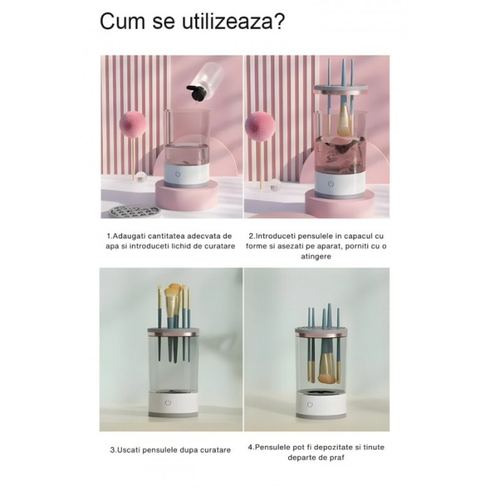 Dispozitiv electric pentru curatarea si uscarea pensulelor de machiaj Clean&Beauty Doty®, USB inclus [9]