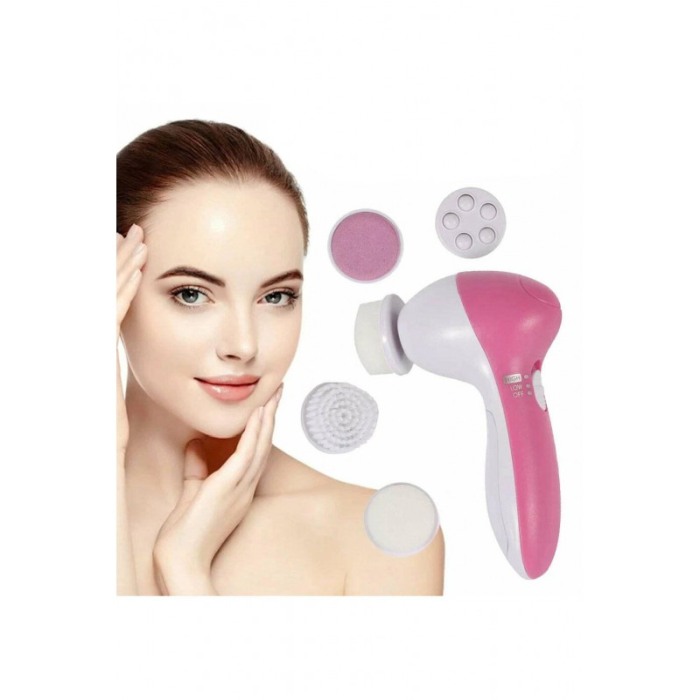 Dispozitiv electric pentru exfoliere si masaj facial PrincessFace, 5 perii incluse, 13x7 cm, roz, Doty®️ [2]