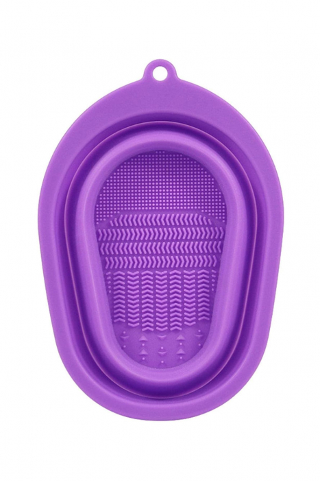 Dispozitiv manual de curatare pensule de machiaj BrushCleaner Basin Doty®, din silicon, cu 4 tipuri de striatii, tip cadita, portabil, pliabil, 15x10, mov [2]