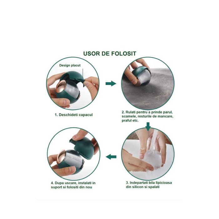 Dispozitiv manual de curatat scamele DustyBall Doty®, cu silicon lipicios, reutilizabil, forma rotunda, 6 cm [5]
