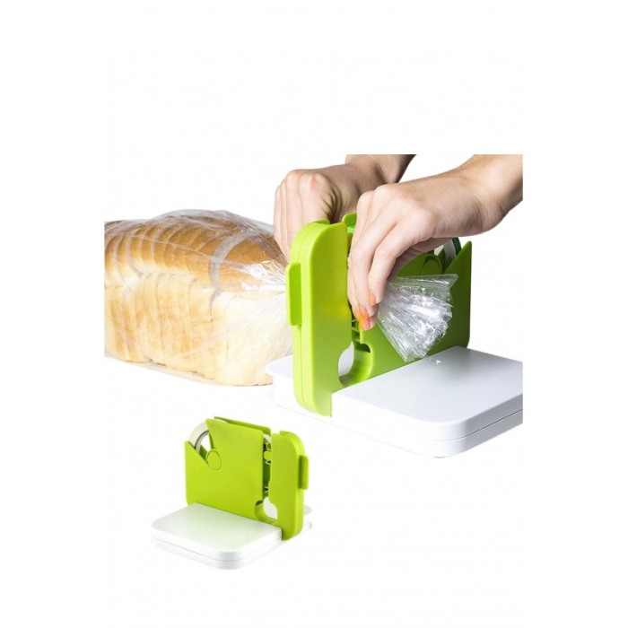 Dispozitiv SaveBags pentru sigilat pungi cu banda adeziva si dispozitiv de taiere a benzii, verde cu alb, Doty®️ [4]