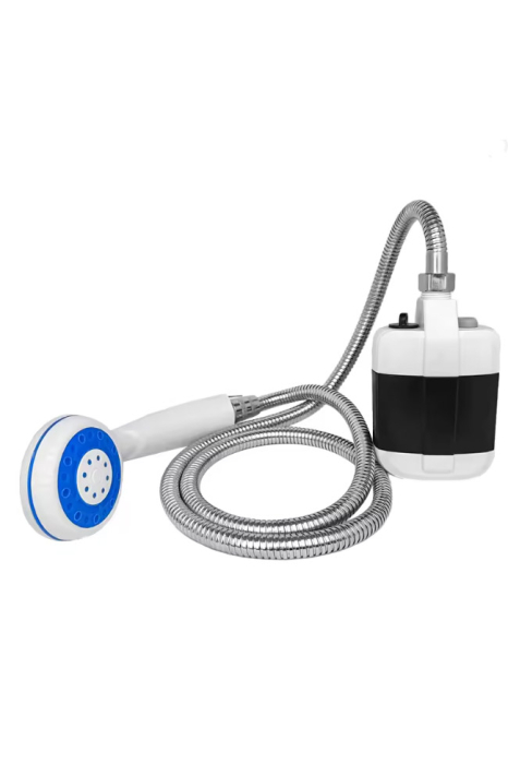 Dus portabil NomadFlow Doty®, reincarcabil, incarcare USB, cu ventuza si carlig pentru camping, gradina, exterior, furtun 1.5m, compact, USB, 2200mAh, alb/albastru [2]