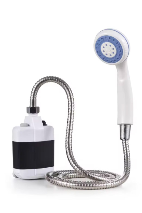 Dus portabil NomadFlow Doty®, reincarcabil, incarcare USB, cu ventuza si carlig pentru camping, gradina, exterior, furtun 1.5m, compact, USB, 2200mAh, alb/albastru [1]