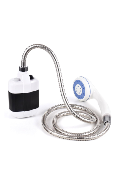 Dus portabil NomadFlow Doty®, reincarcabil, incarcare USB, cu ventuza si carlig pentru camping, gradina, exterior, furtun 1.5m, compact, USB, 2200mAh, alb/albastru [7]