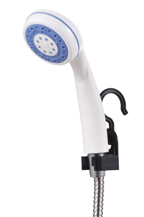 Dus portabil NomadFlow Doty®, reincarcabil, incarcare USB, cu ventuza si carlig pentru camping, gradina, exterior, furtun 1.5m, compact, USB, 2200mAh, alb/albastru [8]