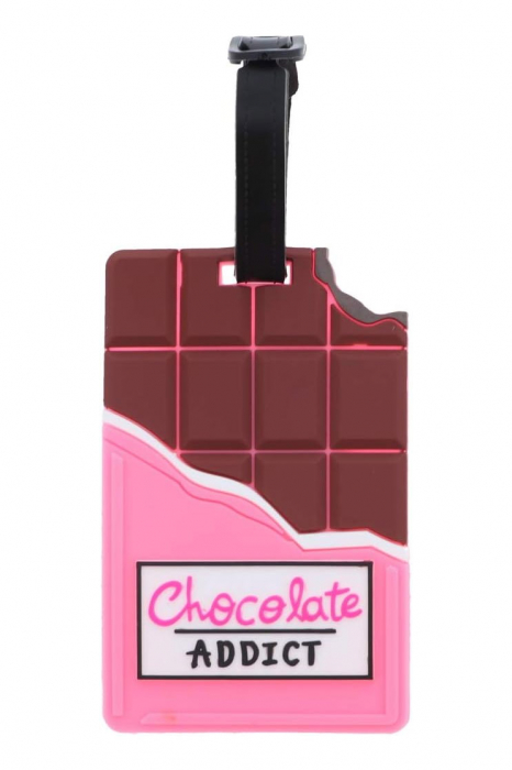 Eticheta pentru identificare bagaj TagMe Doty®, design creativ, model ciocolata, prindere sigura, 10x6.5 cm, silicon, maro/roz [1]