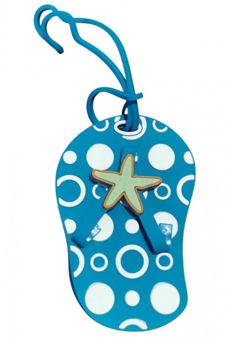 Eticheta pentru identificare bagaj TagMe Doty®, design creativ, model papuc de plaja, prindere sigura, 10x7 cm, silicon, albastru [1]