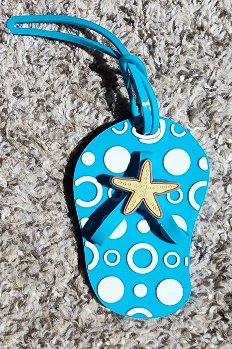 Eticheta pentru identificare bagaj TagMe Doty®, design creativ, model papuc de plaja, prindere sigura, 10x7 cm, silicon, albastru [3]