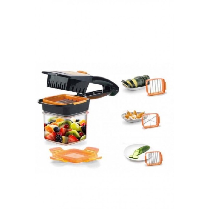 Feliator manual 5 in 1, accesorii incluse, taie, feliaza,marunteste, mic si compact, usor de utilizat, practic,negru/portocaliu [2]