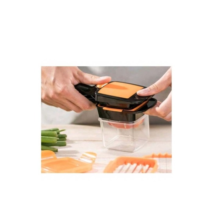 Feliator manual 5 in 1, accesorii incluse, taie, feliaza,marunteste, mic si compact, usor de utilizat, practic,negru/portocaliu [1]