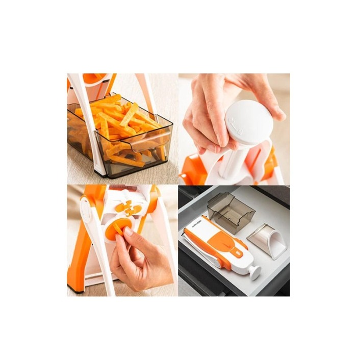 Feliator manual EasySlicer pentru fructe si legume, 8 setari de feliere, portocaliu/alb [2]