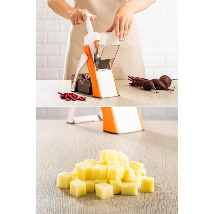 Feliator manual vertical FineSlice Doty®, pentru fructe si legume, pliabil, 8 moduri de feliere, compact, portocaliu/alb [2]