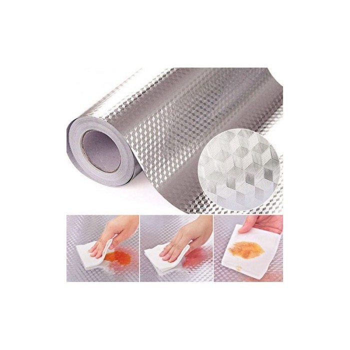 Folie autocolanta Space Cube, protejeaza blatul din bucatarie, rezistenta la apa, 60x 300 cm, argintie, Doty® [2]