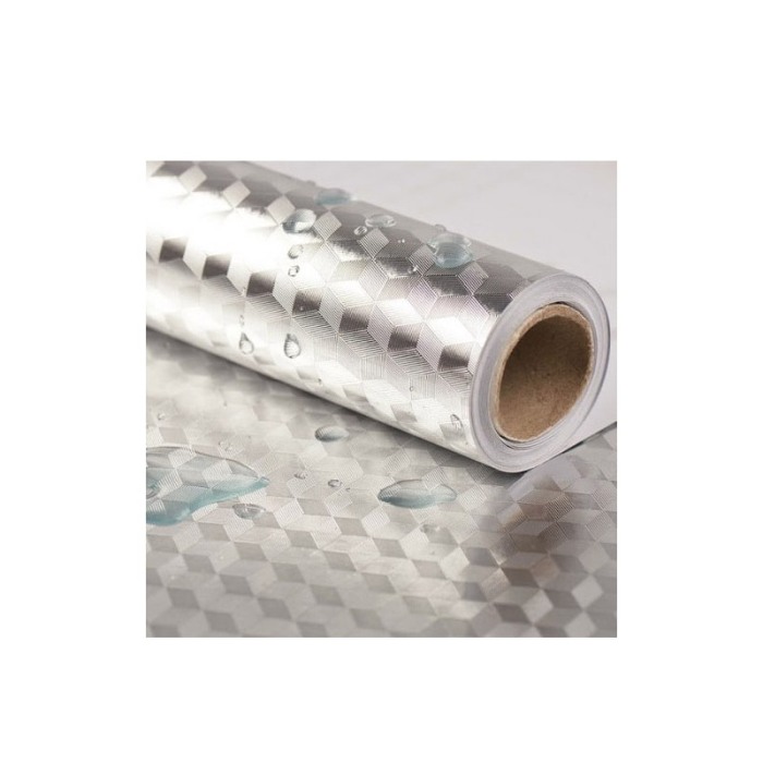 Folie autocolanta Space Cube, protejeaza blatul din bucatarie, rezistenta la apa, 60x 300 cm, argintie, Doty® [4]