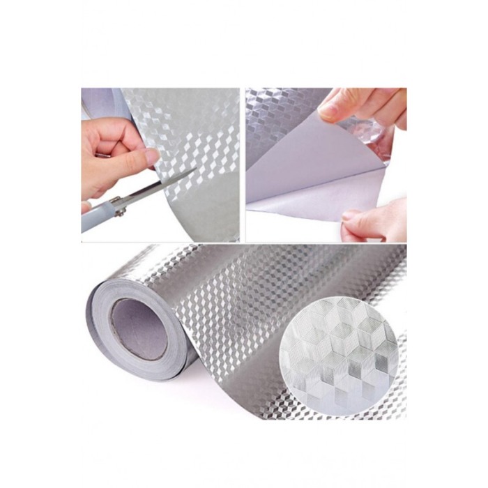 Folie autocolanta Space Cube, protejeaza blatul din bucatarie, rezistenta la apa, 60x 300 cm, argintie, Doty® [6]