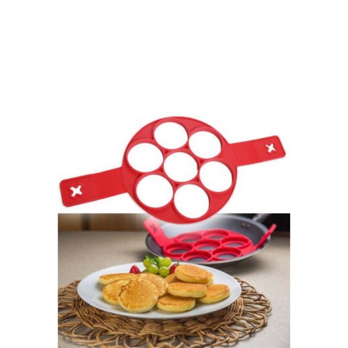 Forma din silicon cu 7 spatii , pentru clatite, oua ochiuri sau omleta,material de calitate, usor de utilizat si curatat, rosu, [4]