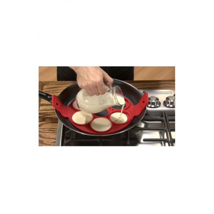 Forma din silicon cu 7 spatii , pentru clatite, oua ochiuri sau omleta,material de calitate, usor de utilizat si curatat, rosu, [8]
