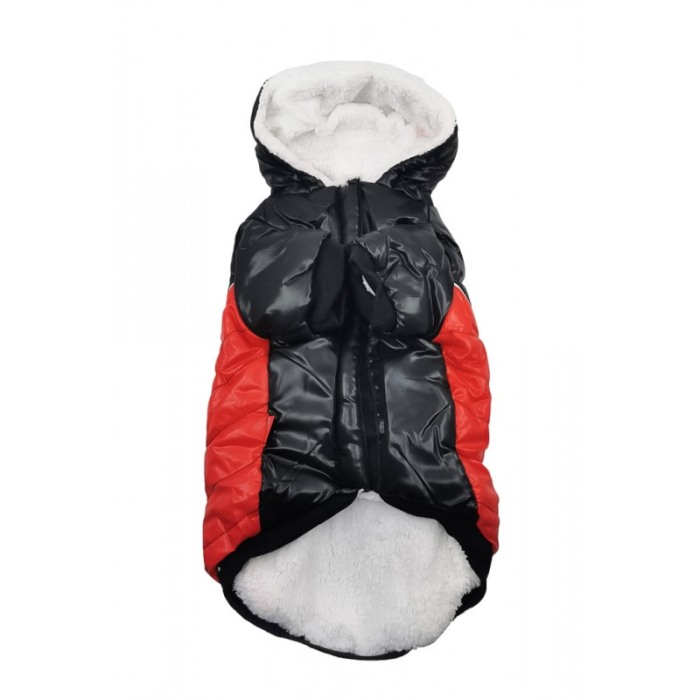 Geaca Bruno's Jacket Doty® pentru caini de talie mica, imblanita, impermeabila, reflectorizanta, marime XL, negru/rosu [1]