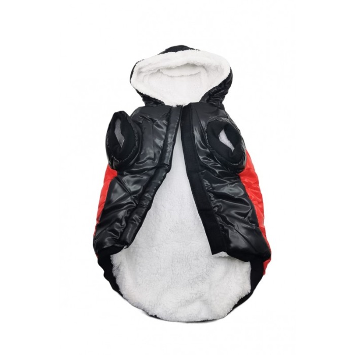 Geaca Bruno's Jacket Doty® pentru caini de talie mica, imblanita, impermeabila, reflectorizanta, marime XL, negru/rosu [2]
