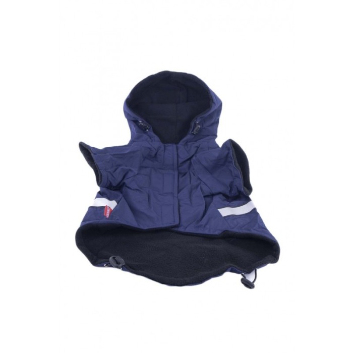Geaca calduroasa si impermeabila pentru catei de talie mica, bleumarin, marime 20/2XL, dunga reflectorinzanta pe spate,confortab [1]
