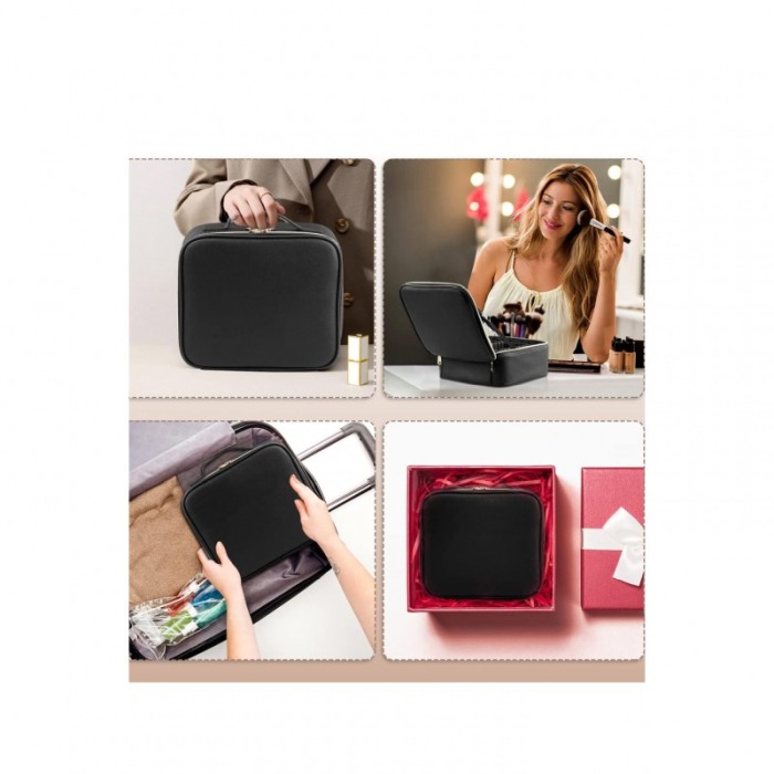 Geanta cosmetica AlwaysBeauty Doty®, cu oglinda inclusa, compartimentata, inchidere fermoar, 26x23 cm, negru [3]