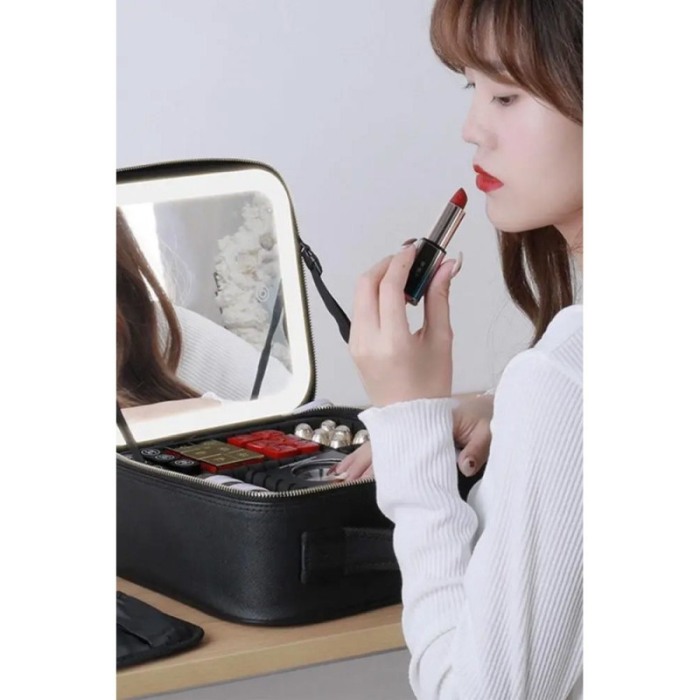 Geanta cosmetica AlwaysBeauty Doty®, cu oglinda inclusa, compartimentata, inchidere fermoar, 26x23 cm, negru [7]