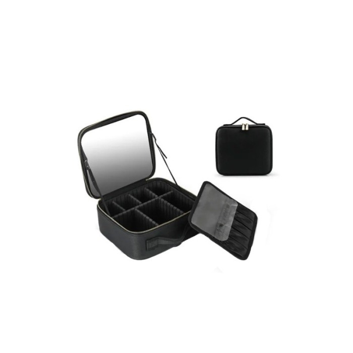 Geanta cosmetica AlwaysBeauty Doty®, cu oglinda inclusa, compartimentata, inchidere fermoar, 26x23 cm, negru [6]