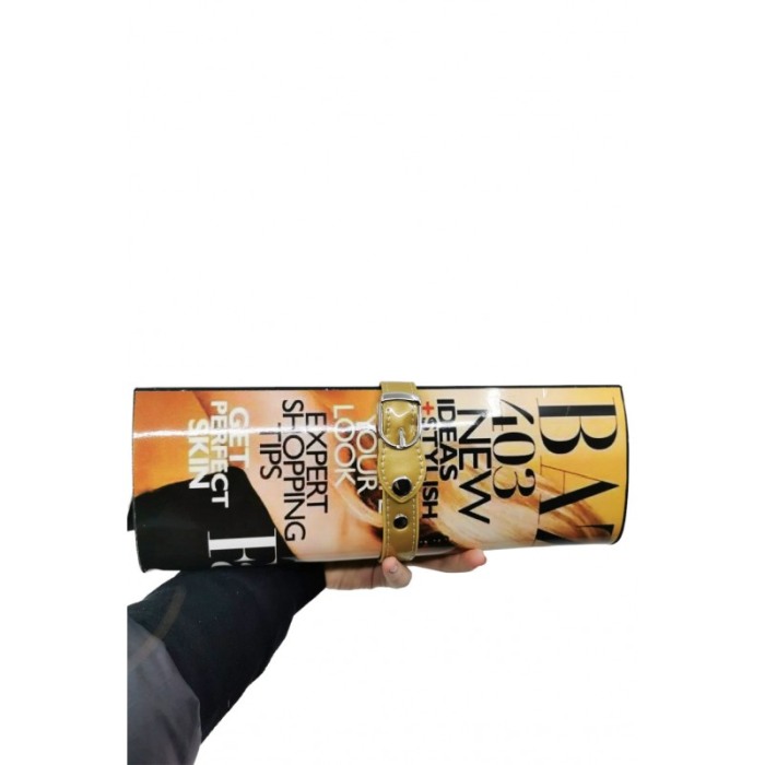 Geanta tip plic MagazineStyle, imprimeu, lant inclus, eleganta, 25x12 cm, bej/negru [3]