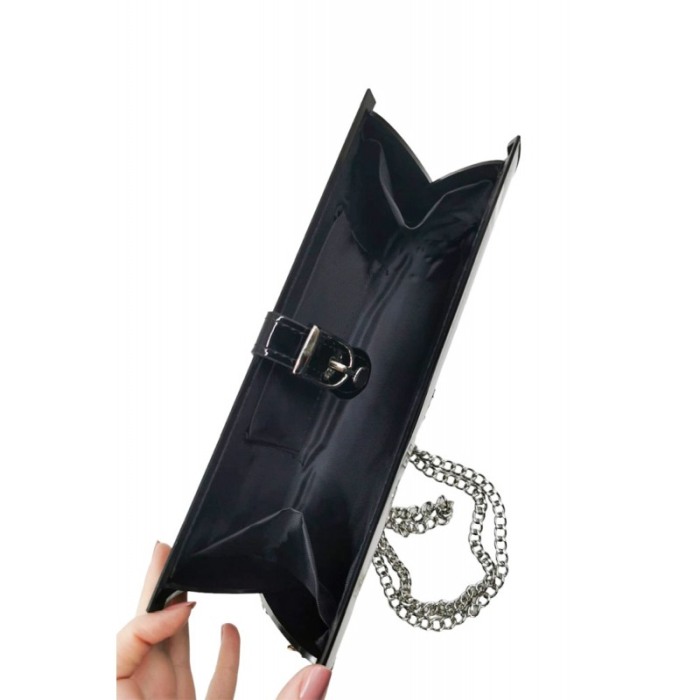 Geanta tip plic MagazineStyle, imprimeu, lant inclus, eleganta, 25x12 cm, bej/negru [2]