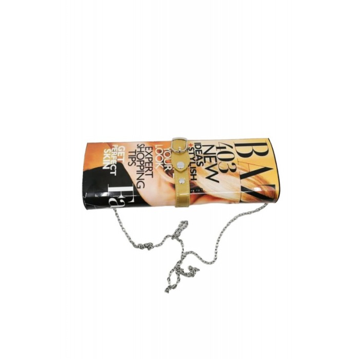 Geanta tip plic MagazineStyle, imprimeu, lant inclus, eleganta, 25x12 cm, bej/negru [1]