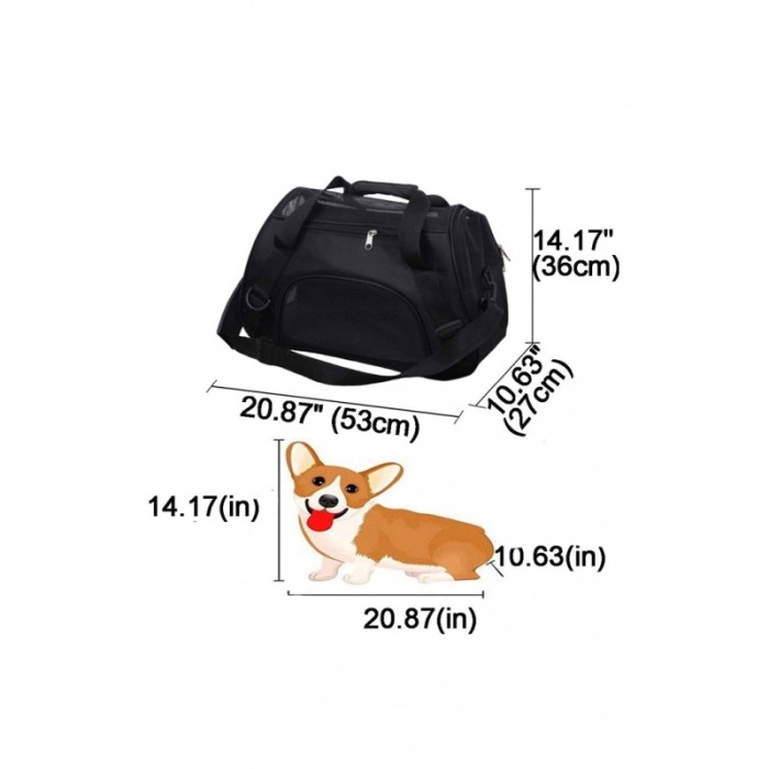 Geanta transport animale de talie mica PetBag, 53x27x36 cm, negru, spatiile aerisire, curele rezistente, Doty®️ [5]