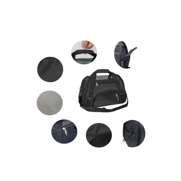 Geanta transport animale de talie mica PetBag, 53x27x36 cm, negru, spatiile aerisire, curele rezistente, Doty®️ [3]